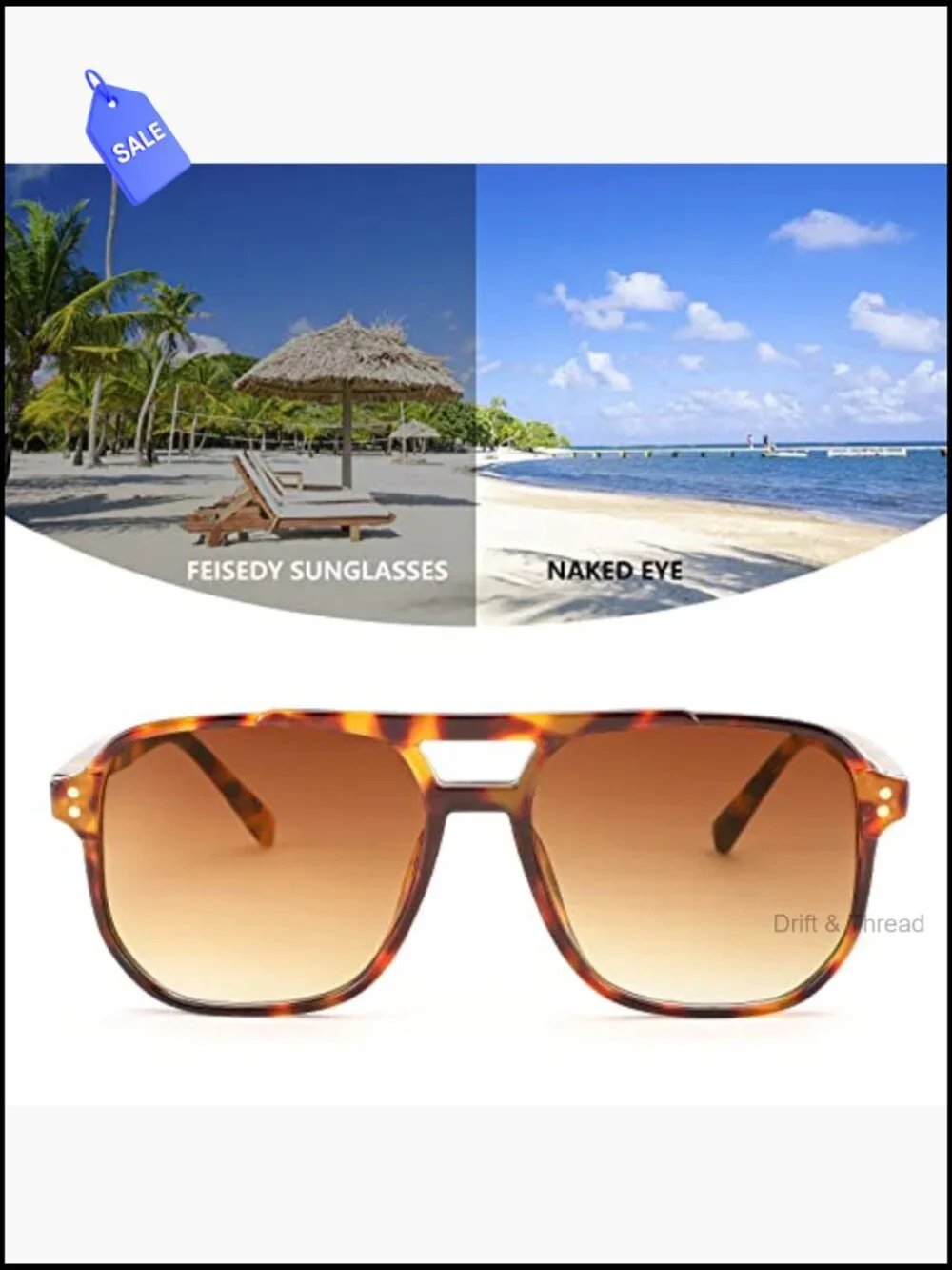 Retro Square Aviator Sunglasses 70s Vintage Plastic Frame UV400
